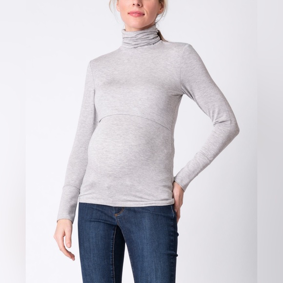 SERAPHINE Gray Long Sleeve Turtleneck Nursing Top - Picture 3 of 8